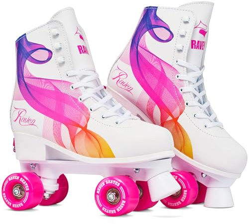 RAVEN Pattini a rotelle Roller Skates per bambini, adulti, ragazze e donne regolabili (Serena Orange/Pink, 35-38 (22,5-24cm))