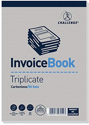 Challenge 195 x 137 mm Triplicate Invoice Book without Vat, Carbonless, 50 Pages, Set of 1,