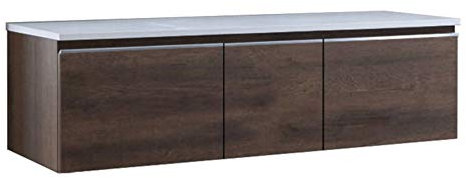 StoneArt Badmöbel Set Mineralguss Waschbecken Waschschale Aufsatzwaschbecken und Unterschrank Waschtisch Einzel- oder Doppelwaschbecken Milano ME-1600pro Eiche dunkel 160cm