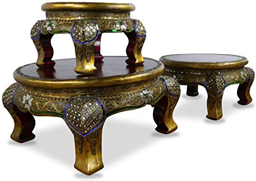 Livasia Table d'opium, Table Basse | Table d'appoint | Mosaïques et Bois, Décoration Asiatique à la Main en Thaïlande (30cm)