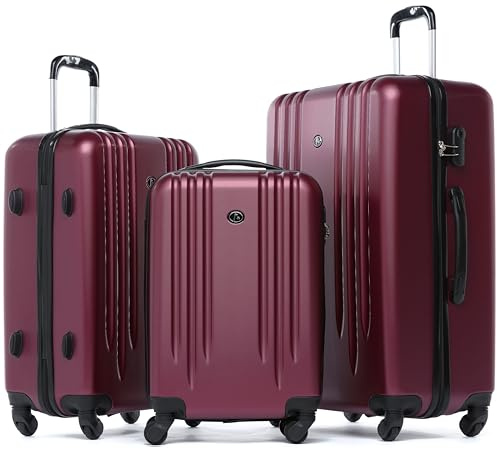 FERGÉ Juego 3 Maletas rigidas Marseille Equipaje de Viaje Dura Trolley Set con 4 Ruedas giratorias (360) Rojo