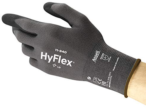 Ansell HyFlex 11-840 Professional Work Gloves, Resistant Mechanical Gloves with Patented Technologies, Multi-Purpose Gloves, Assembly, Mechanics, Industrial, Black, Size S (1 Pair)