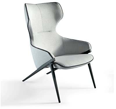 Angel Cerdá – Poltrona Design Moderno Rivestita in Tessuto Grigio con Profili Neri | Design Avvolgente e Confortevole, Sedile Imbottito | Base in Acciaio Nero | Design per Salotto | 70 x 90 x 102 cm
