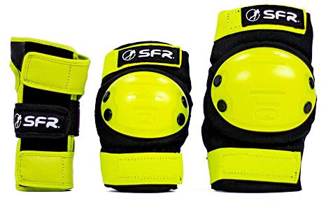 SFR Unisex, Jugend Youth Ramp Triple Pad Set Knieschoner, Schwarz/Limettengrün (Mehrfarbig), M
