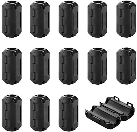 QitinDasen 14Pcs Schwarz Ferrit Ringkern Kabel-Clip, Ferrite Ring Core, RFI EMI Rauschunterdrückung, EMI Entstörfilter Ferritfilter, Klappferrit Ferritkern Kabelklemme (9mm Durchmesser)