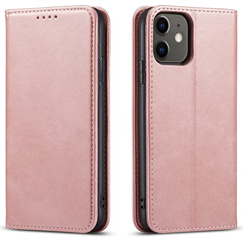 Mixroom - Custodia Cover Case a Libro Rosa Per iPhone 12 Mini Con Stand In Ecopelle Chiusura magnetica Formato Portafoglio Parte Interna In TPU Morbida con Bordi Piatti