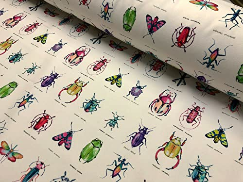 Elfenbeinfarbener Baumwollstoff, Insekten – Marienkäfer, Libelle, Schmetterling, Grasshopper, Käfermotte, Heimdekoration, Vorhänge, Polstermaterial, 140 cm breit (1 m)