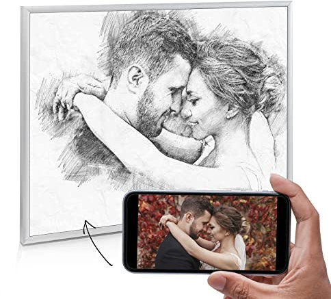 codiarts. Dein Foto oder Selfie Portrait im Stil einer Bleistiftzeichnung (digital Artwork) als Poster oder gerahmtes Bild, Fotogeschenk personalisiert - Fotoposter als Geschenk für Familie & Freunde