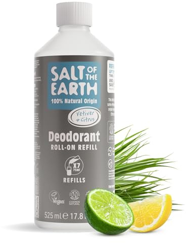 Salt of the Earth – Nachfüllpackung für natürliches Deo-Roller | Vetiver & Zitrusfrüchte Nachfüllflasche mit 525ml - Vegan und tierversuchsfrei - Lang anhaltender Schutz