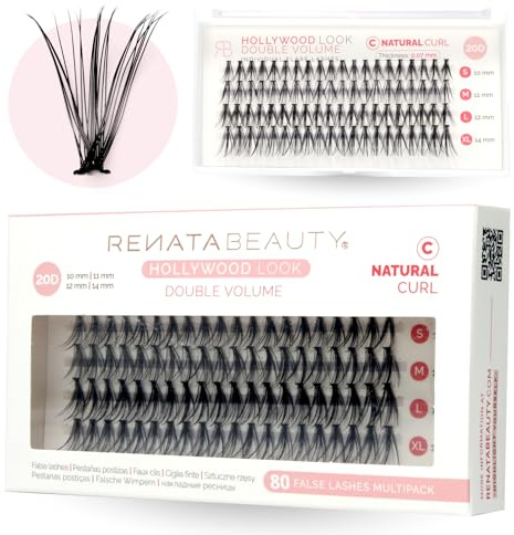 Renata Beauty 20D DOUBLE Volume Fake Lashes Wimpern-Extensions – Falsche Wimpern-Set mit 80 St. 10-14mm [C Curl] – Einzelwimpern für Wimpernverlängerung – lange Wimpern und Volumen