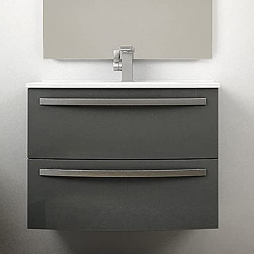 Yellowshop - Mobile bagno sospeso curvo 75 cm 2 cassetti con lavabo e specchiera led STELLA Antracite (Mobile con lavabo)