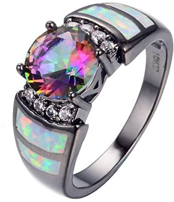 BIOLIVING Regenbogen-feueropal-fingerringe, Schwarzes Gold, Gefüllt, Schmuck, Verlobung, Hochzeit, Geschenk, Ringe Für Frauen Und Männer