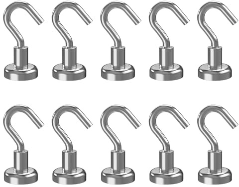 Applied Magnets Hooks, 25Lbs Strong Magnet 5/8 inch Hooks for Classroom, Fridge, Hanging, Cabins, Grill, Kitchen, Garage, Workplace and Office etc, (10 Pack),Screw in Hooks
