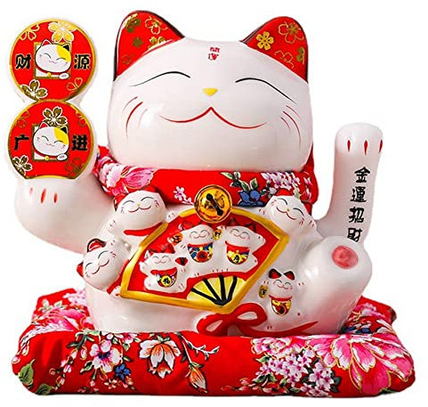 EIAOSI 7 Keramik Winkende Katze Maneki Ornament Feng Shui Dekoration Schaukel Katze,C