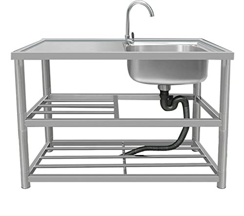 Küchenspüle aus Edelstahl，Tragbare Spüle，Einzelschüssel-freistehende Allzweck-Spüle für Gastronomie，Freistehende Spüle mit Arbeitsfläche und Warm- und Kaltwasserhähnen,Küchenspüle mit Ständer (Colo