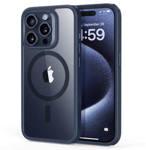 ESR Cover MagSafe per iPhone 15 Pro Max, Blu Trasparente | Anti-ingiallimento, Ultra sottile, Protezione caduta 3X militare, Custodia magnetica per telefono, Assorbimento degli urti