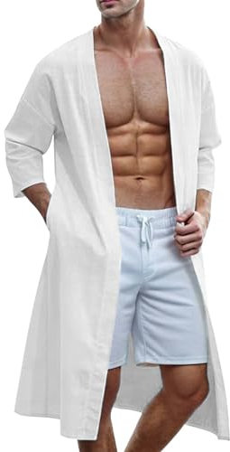 Duohropke Herren Leichte Kimono Robe Jacke Gedruckt Japanischen Stil Bademäntel Lässige Offene Front Lange Strickjacke Mantel Outwear