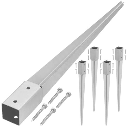 KOTARBAU® Juego de 4 casquillos para suelo de impacto de 46 x 46 mm, longitud 600 mm, galvanizados en caliente, acero galvanizado, para postes de vallas, madera, suelo, anclajes para suelo, anclajes