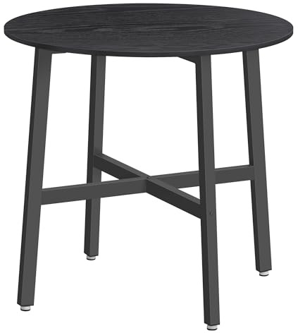 VASAGLE Esstisch klein, runder Küchentisch, für Wohnzimmer, Büro, 80 cm d, 75 cm H, Industrie-Design, ebenholzschwarz-tintenschwarz KDT080B02