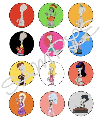 Roger the Alien American Dad Edible Icing Sheet Cupcake Toppers x 12 5cm