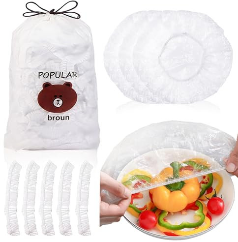 SilverChry Sacs de Conservation Frais, 200 Pièces Film Étirable Élastique Transparent, Sacs de Film Élastique Réutilisable, Élastiqués Prévenir les Fuites, Couvercles Alimentaires Élastiques