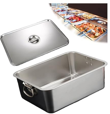 NJDQFA Stapelbar Gastro Behälter Mehrweg, Rechteckig Edelstahl Gastronomiebehälter,Lebensmittel Lagern Behälter,50 * 35cm,15cm