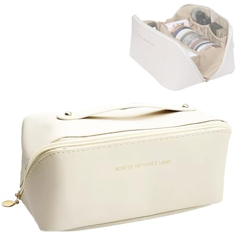 Kosmetiktasche mit großem Fassungsvermögen, Reise-Make-up-Organizer, Kulturbeutel mit Griff und Reißverschluss, wasserdichte Kosmetik-Aufbewahrungstasche für Damen und Mädchen, beige,