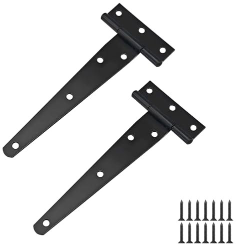 Ctyjia 2 Pcs Black Iron T-Shape T-Hinges, Rustic Finish, 6 Inch (150mm), Surface Mount, Smooth 270° Swivel, Suitable for Sheds, Gates, Fence