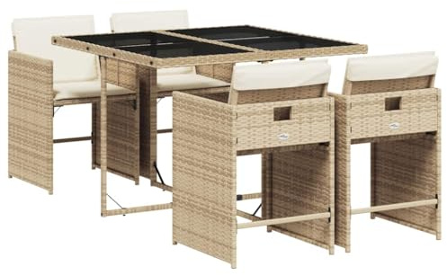 vidaXL Matgrupp för trädgården med dynor 5 delar beige konstrotting, matgrupp för trädgården, matbord och stolar, uteplatsbord och stolar