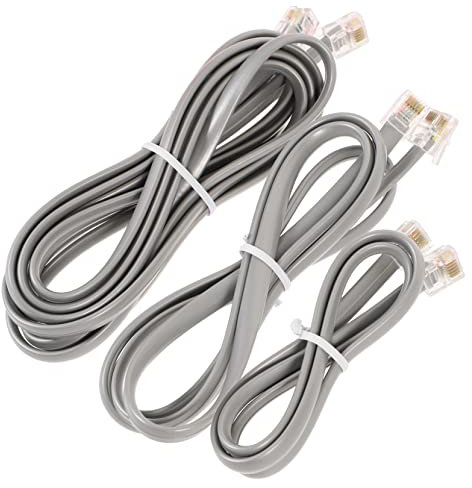 Angoily Cavi Telefonici Per Telefoni Fissi 3 Pezzi (0,5m, 1m, 2m) Prolunga Connettori Rj12 6p6c, Cavi Di Collegamento Resistenti Per Ufficio e Casa, Colore Argento-grigio