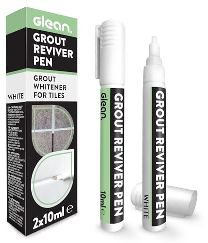 GLEAN Grout Reviver Pens | White | 2x10ml | Grout Whitener for Bathroom Tiles | Tile Grout Pen | Restore Discoloured & Faded Tile Joints | Easy To Use Grout Pen White