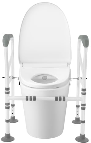 JDBDU Supporto per WC per alzarsi, per anziani, lunghezza e altezza regolabile, senza foratura, maniglia per WC, antiscivolo, 150 kg