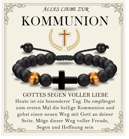 FAOMZQ Kommunion Geschenk Junge, Kommunionsgeschenk für Jungen, Kreuz Armband für Jungs zur Kommunion, Kommunion Armband für Sohn Bruder Enkel Neffen Patensohn von Mama Papa Taufpaten Großeltern