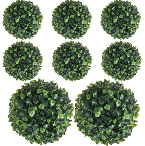 Hotop 8 Pcs Artificial Plant Topiary Ball 4 Layers Garden Spheres Boxwood Balls Artificial Topiaries Spheres Decorative Plants for Backyard, Balcony, Garden, Wedding, Indoor Outdoor Decor (5 Inches)