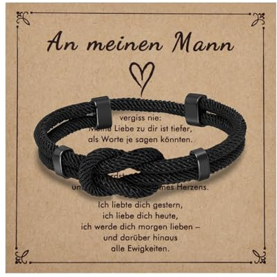 Lantine Knoten Armband Herren Schwarz Mailänder Seil Verstellbares Armbänder für Mann Papa Sohn Bruder Ehemann Väter Freund(18-34Cm)