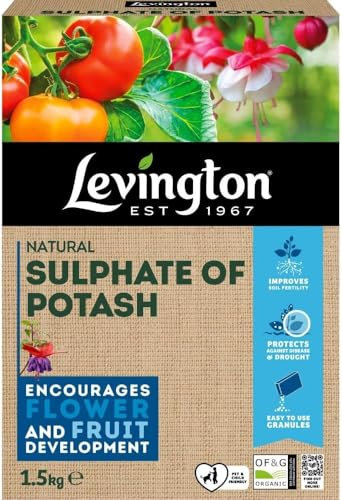 Levington Sulphate of Potash Fertiliser 1.5kg – High Potassium Feed (0-0-52) for Flowering & Fruiting Plants, Shrubs, Roses & Trees – Supports Strong Blooms & Fruit Formation