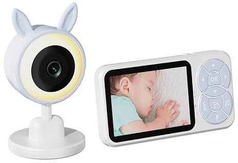 Camara Vigilancia Bebe con Luces Nocturnas Vigilabebés con Cámara con 3.5“ Pantalla IPS de 2000mAh,VOX,Zoom 2X 4X,Visión Nocturna,Monitoreo de Temperatura,Despertador,Comunicación Bidireccional