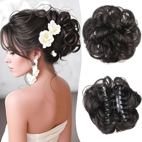 XFSRG Extensions Echthaar Haarteile Hochwertiges Dutt Haarteil mit Klammer Perfekt für Elegante Hochsteckfrisuren und Alltag Natürliches Aussehen (Schwarz B)