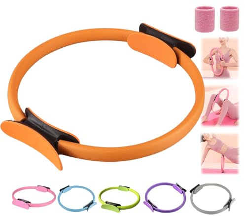 Pilates Ring Fitness Trainer, 2025 New Pilates Circle Ring 14.96 Yoga Rings Magic Circle with Dual Padded Handles, for Toning Arms, Legs Men and Women (Orange)
