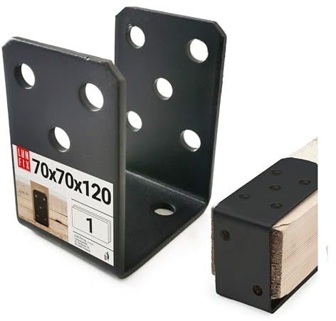 Support de poteau en U, 70 x 70 x 120 mm, avec trous de 11 mm de diamètre, revêtement par pulvérisation, noir, à visser - Ancrage de poteau - Douille de sol - Raccord d'angle - Chaussure de poutre