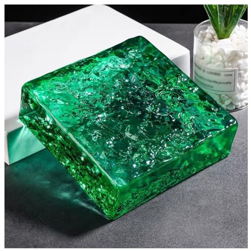 Zfmnoyev 1 Brique De Cristal Carrée, Transmission Lumineuse Et Intimité Assurées, Briques De Verre Colorées Isolantes Thermiquement pour Bars, Hôtels Et Bureaux(Green-B,100x100x50 mm)