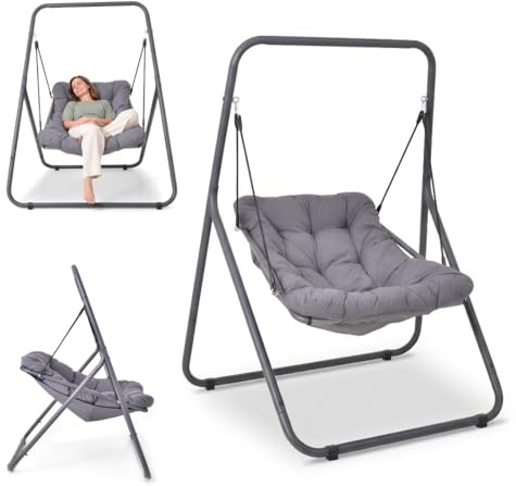 HAPPERS Silla Colgante Jardín Exterior | Sillón Columpio con Soporte | Mecedora de Terraza Balancín - Gris