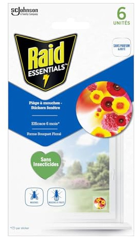 Raid Essentials Trappola Adesiva per Mosche e Moscerini, 6 Sticker da Finestra, Design Floreale, Senza Insetticidi, Efficace fino a 6 Mesi (3, Unità)