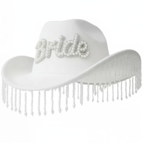 HiyyFloy Weißer Braut-cowboyhut, Glitzernder -cowgirlhut, Western-Glitzer-perlen-Hut Für Junggesellinnenabschiede, Western-Hut Für Junggesellinnenabschiede