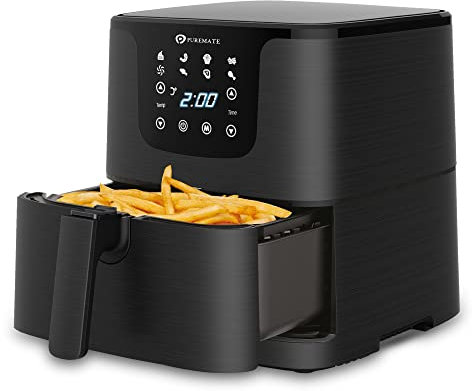 PureMate Air Fryer with Digital Display & Recipes Book, 5.5L Healthy Oil Free 1700W Air Fryer with 7 Preset, LED One Touch Screen, Timer & Adjustable Temperature Control