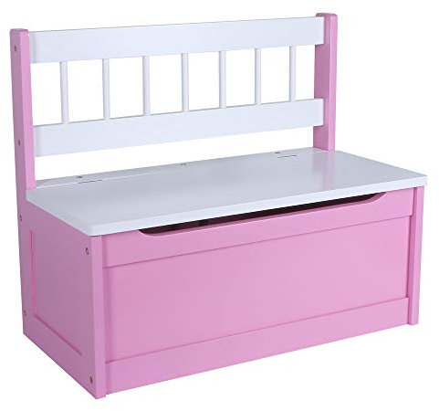 Kinder Sitztruhe pink Truhenbank mit Stauraum und Deckelbremse, Spielzeugtruhe Sitzbank 60cm Kinderbank Holz lackiert