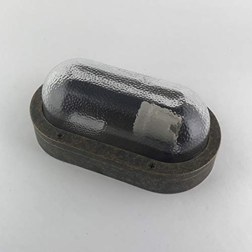 KsH and Co Alkithea IP64 Lámpara de mamparo ovalada de latón antiguo mate sin rejilla
