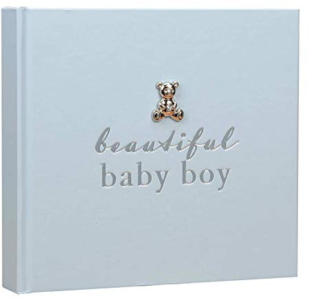 Widdop New Baby 50 6'x4' Photo Album with Silver Teddy Attachment - Beautiful Baby Boy