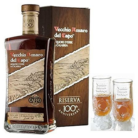 CAFFO AMARO DEL CAPO RISERVA CENTENARIO 70 CL CON DUE BICCHIERI