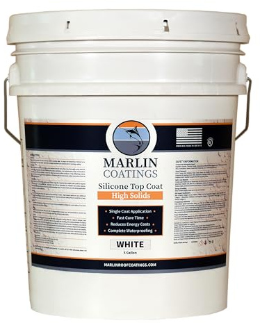 100% Silicone Roof Sealant - Self Leveling - Complete Waterproofing - Easy One Coat Application - Designed for Your RV, Camper, Trailer, Commercial Building… (5 Gallon, White)